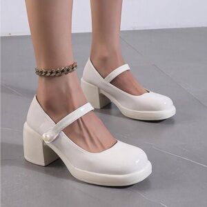 Mary-Jane Block Heels with Pearl Detail
